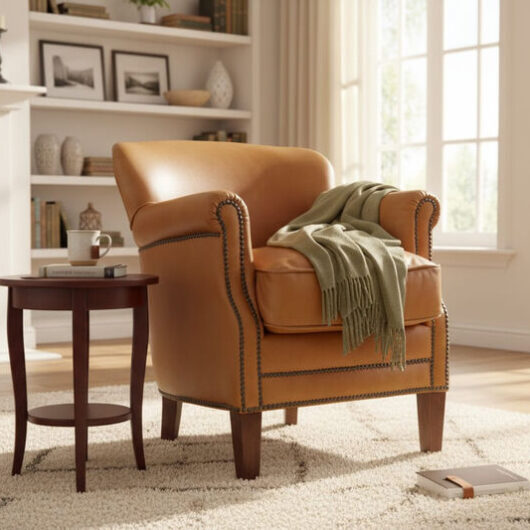 Apricot Leather Club Chair With Nailhead Trim