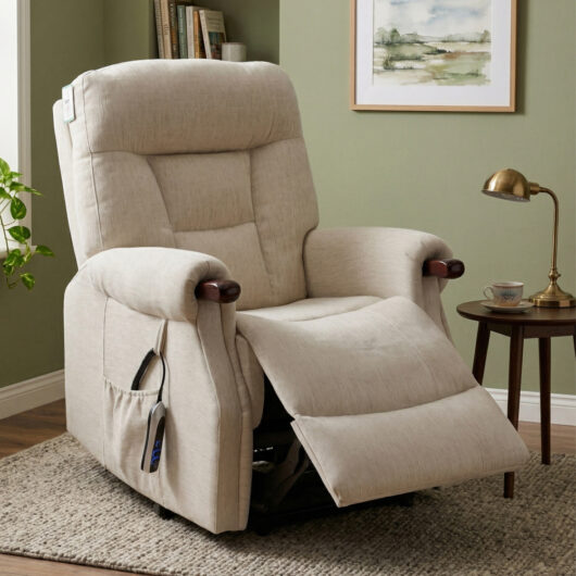 Aseris Fabric Dual Motor Lift Tilt Recliner Chair in Beige