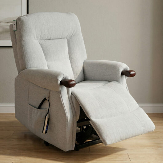Aseris Fabric Dual Motor Lift Tilt Recliner Chair in Silver
