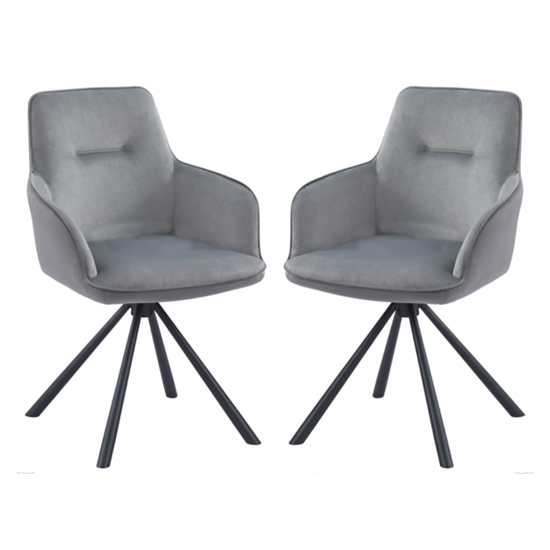 Avondale Swivel Grey French Velvet Dining Chairs In Pair