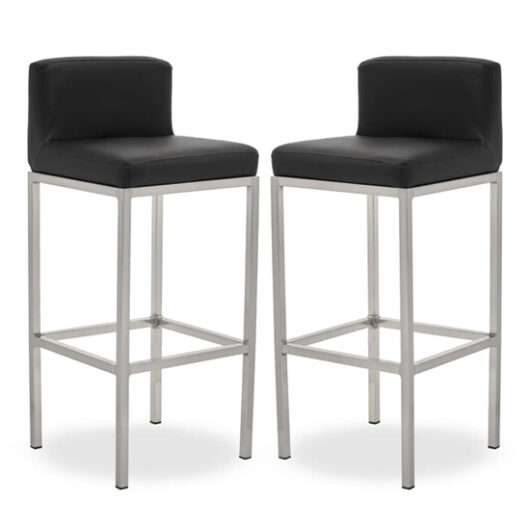 Baino Black PU Leather Bar Chairs With Chrome Legs In A Pair