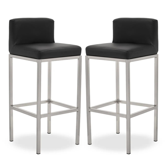 Baino Black PU Leather Bar Chairs With Chrome Legs In A Pair