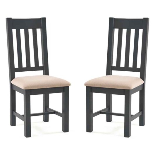 Baqia Dark Grey Wooden Dining Chairs with Fabric Seat in Pair
