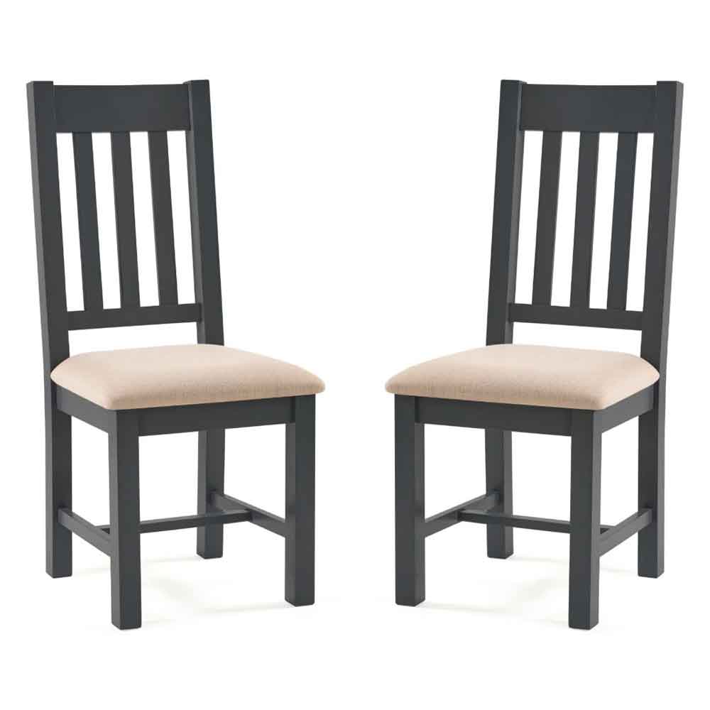 Baqia Dark Grey Wooden Dining Chairs with Fabric Seat in Pair