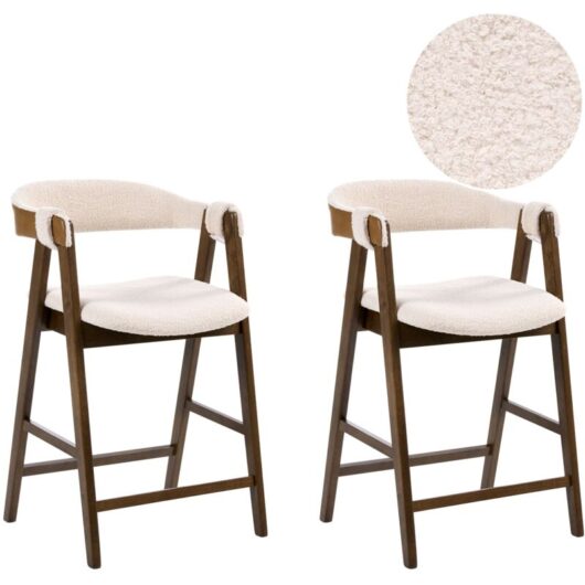 Bar Chairs Dark Brown and Beige Polyester Boucle Fabric Rubberwood Legs Retro Traditional Style DAY