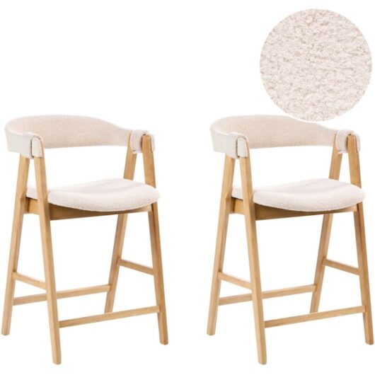 Bar Chairs Light Brown and Beige Polyester Boucle Fabric Rubberwood Legs Retro Traditional Style DAY