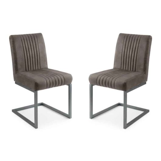 Barras Charcoal Grey Faux Leather Dining Chairs in Pair