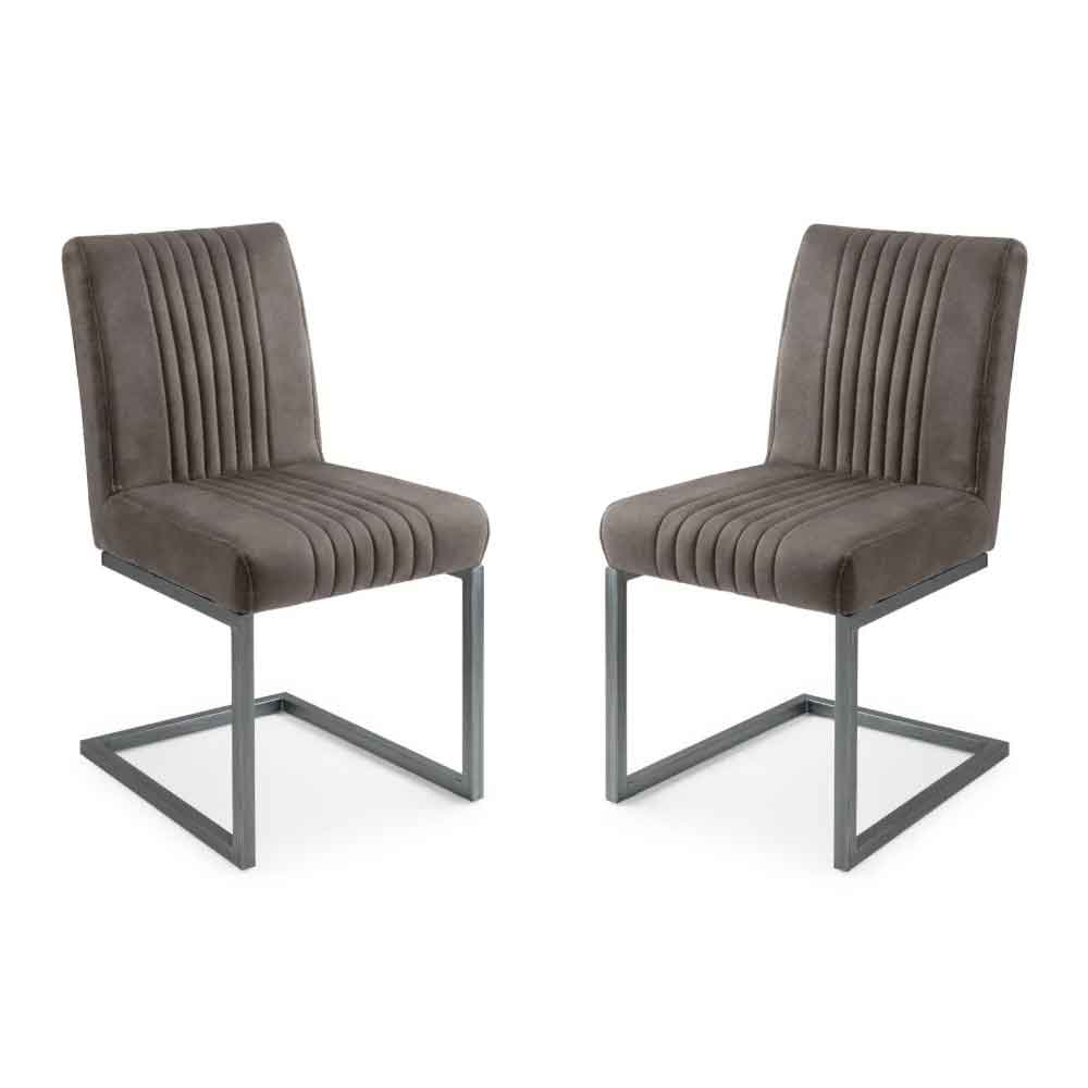 Barras Charcoal Grey Faux Leather Dining Chairs in Pair