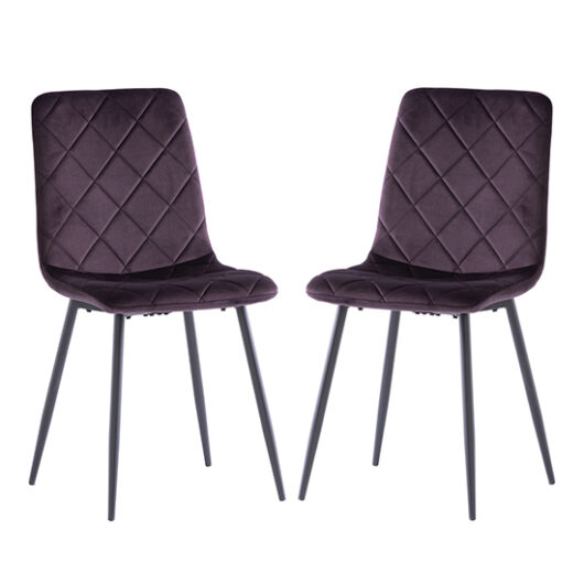 Basia Aubergine Velvet Fabric Dining Chairs In Pair