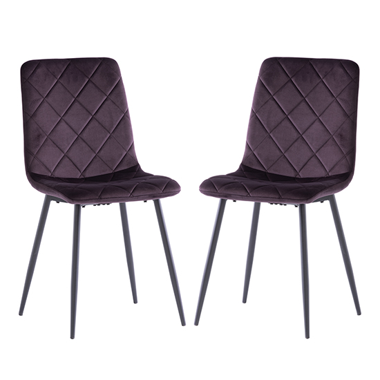 Basia Aubergine Velvet Fabric Dining Chairs In Pair