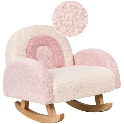 Beliani - Kids Size Rocking Chair Rainbow Boucle Wooden Legs for Children Indoor Pastel Pink Ombo