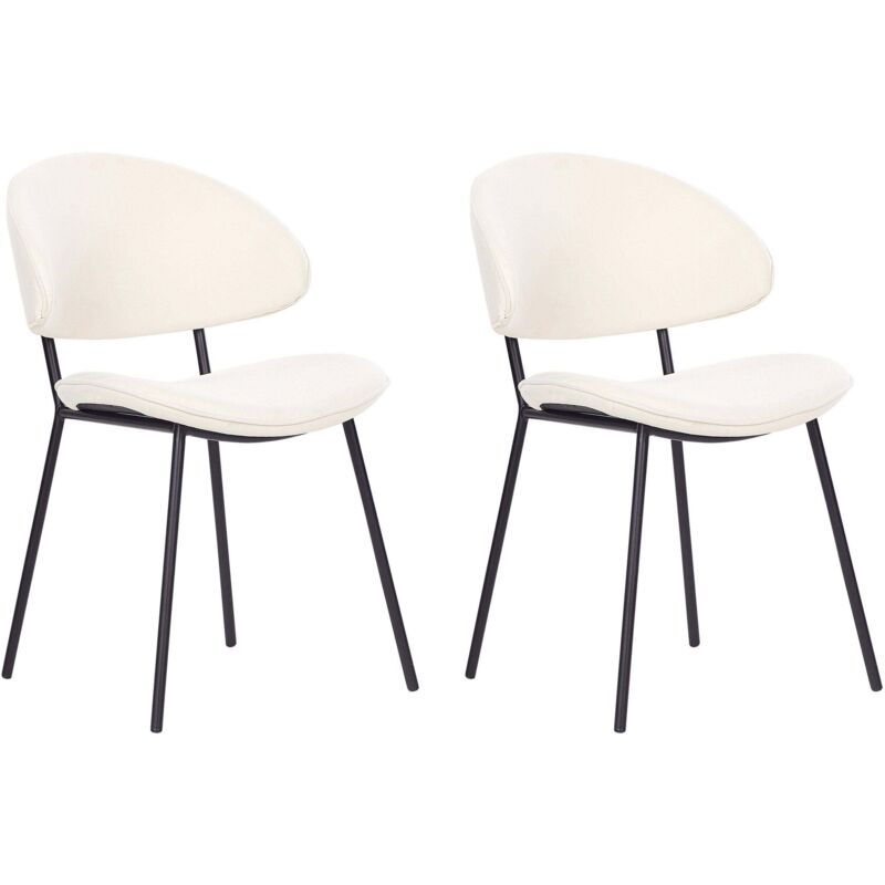 Beliani - Set of 2 Modern Dining Chairs Fabric Upholstered Seat Armless Curved Back Black Legs Light Beige Kiana