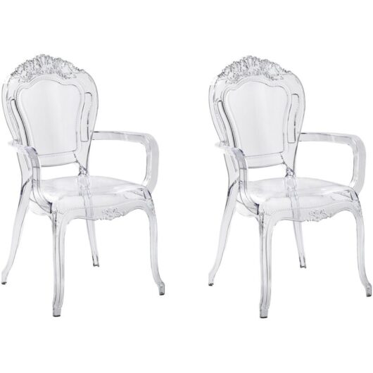 Beliani - Set of 2 Modern Transparent Dining Chairs Clear Acrylic Stackable Vermont ii