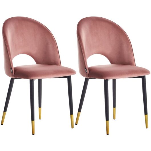 Beliani - Set of 2 Velvet Dining Chairs Retro Glamour Pink with Black Legs Magalia