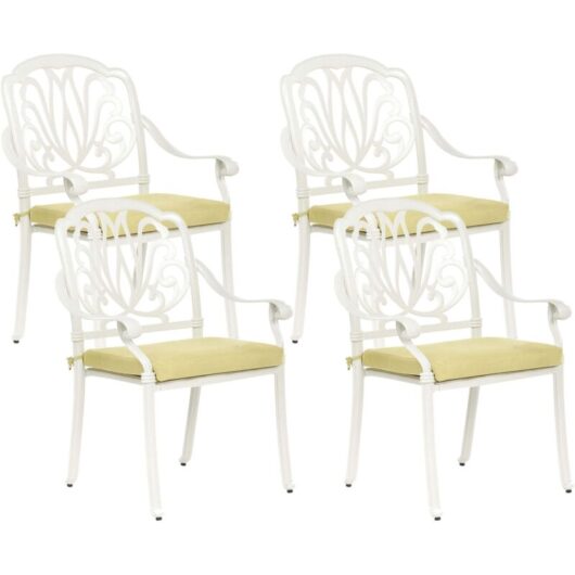 Beliani - Set of 4 Vintage Garden Outdoor Dining Chairs Off-White Aluminium Cushions Ancona
