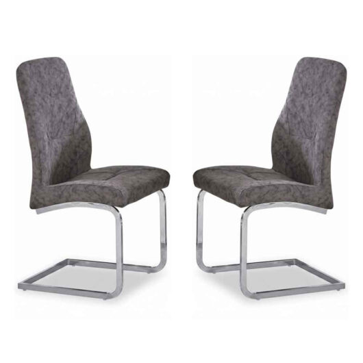 Beltran PU Leather Grey Dining Chairs with Chrome Legs in Pair