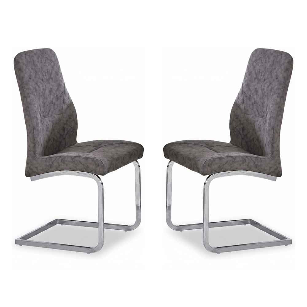 Beltran PU Leather Grey Dining Chairs with Chrome Legs in Pair
