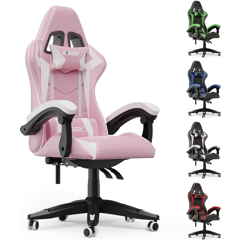 Bigzzia - Gaming Chair Office Chair Desk Chair Swivel Heavy Duty Chair Ergonomic Design with Cushion and Reclining Back Support (Pink and White)