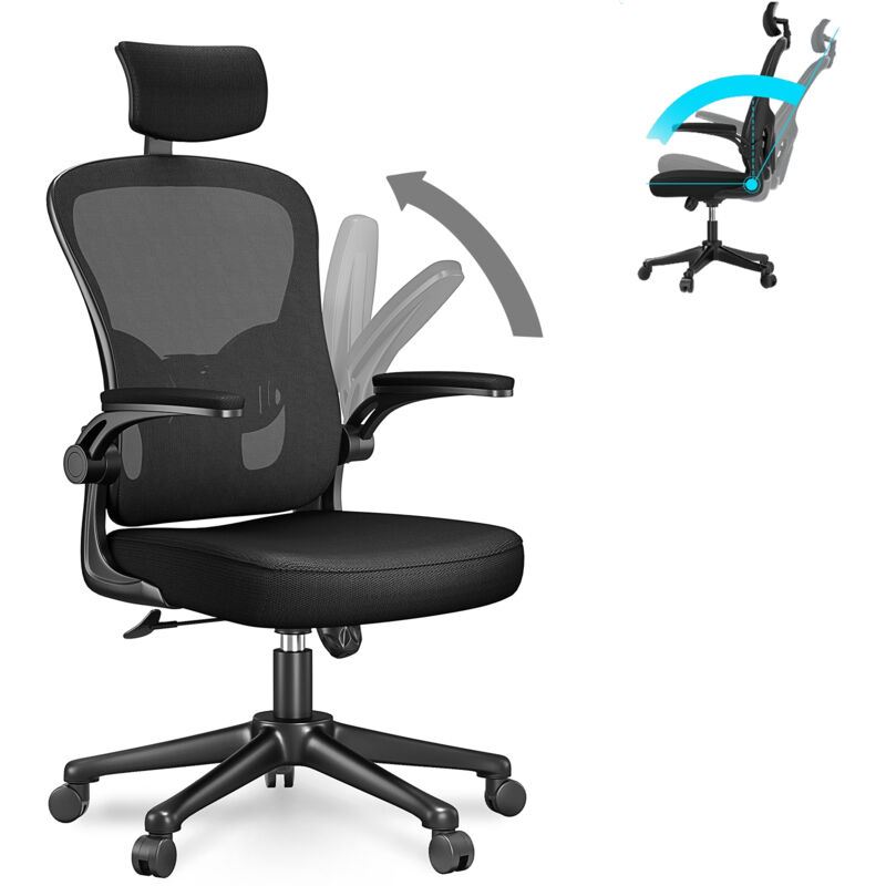 Bigzzia - Office Chair Ergonomic Desk Chair with Adjustable Headrest Lumbar Support - Padded Flip-up Armrests - Comfy Mesh Office Desk Chair High