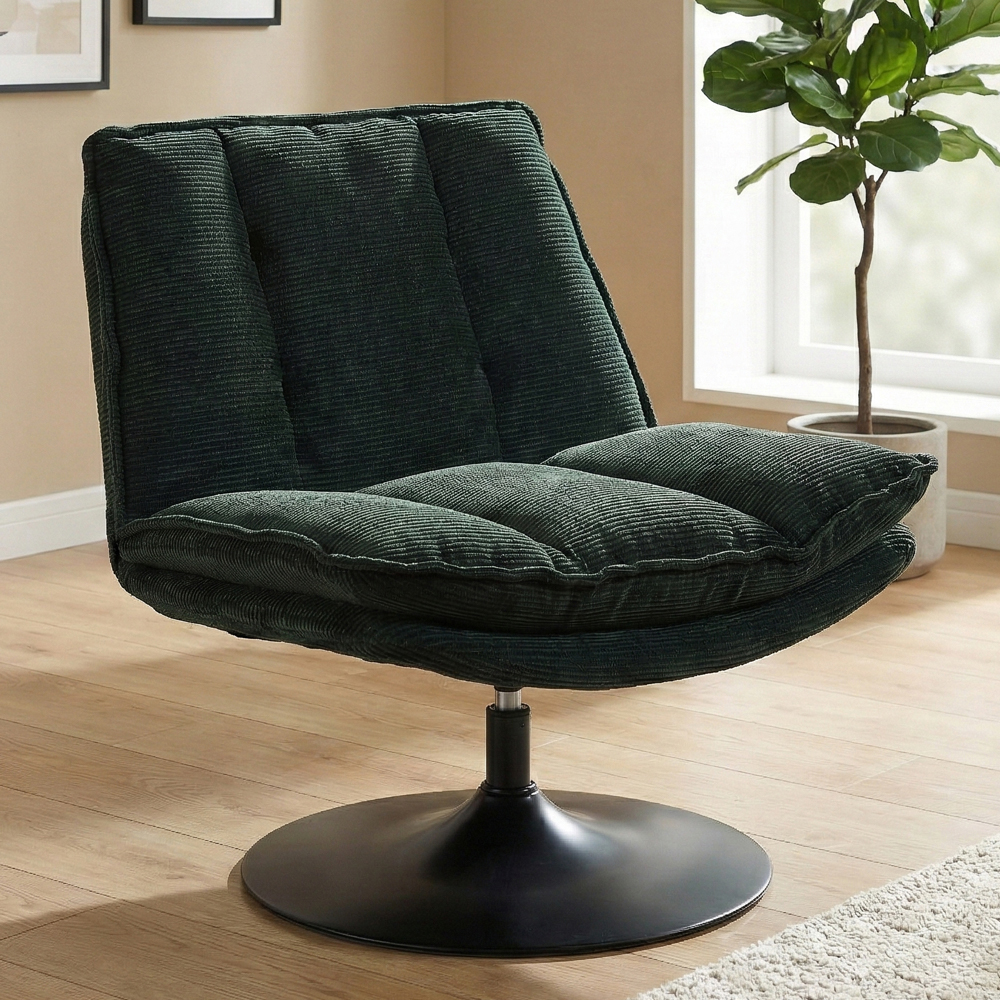 Birex Fabric Accent Chair with Metal Base in Dark Green