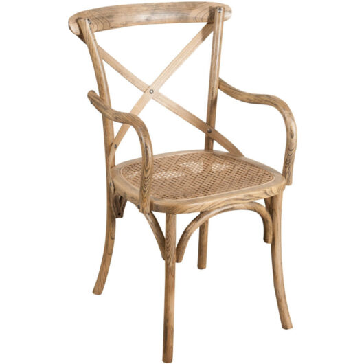 Biscottini - Kitchen chair Wooden and rattan rustic chair 90x52x44 cm Armchair with arms Modern dining room chair Thonet vintage