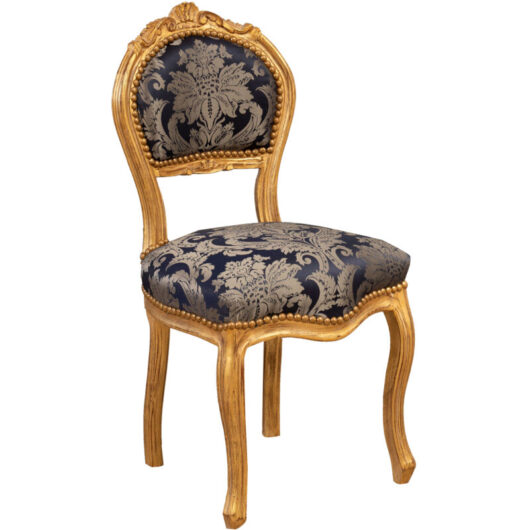 Biscottini - Louis xvi gold living room chair 90x45x42 Dining room wooden chair French style Bedroom armchair Baroque padded entrance chair