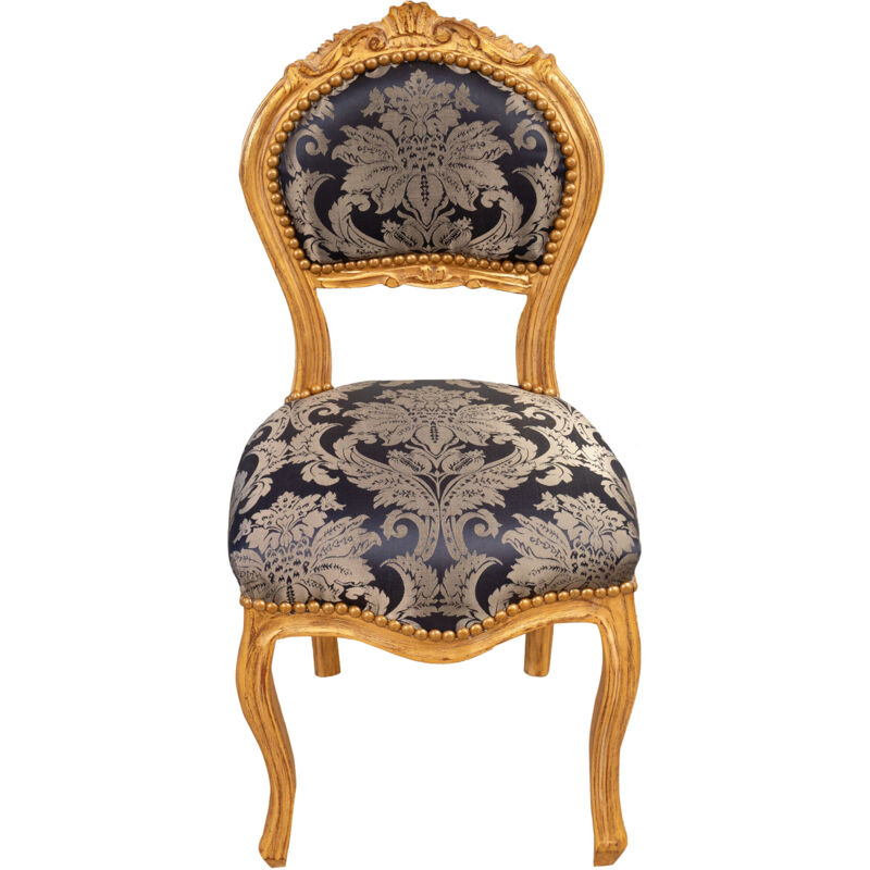 Biscottini - Wooden kitchen chair Dining chair 44x89x44 Wooden and fabric armchair Upholstered bedroom armchair Baroque chairs French style