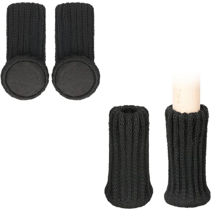 Black 4X Furniture Leg Socks - Set of 4X Protective Caps for Chair, Table, and Stool Legs - Acrylic Floor Pads