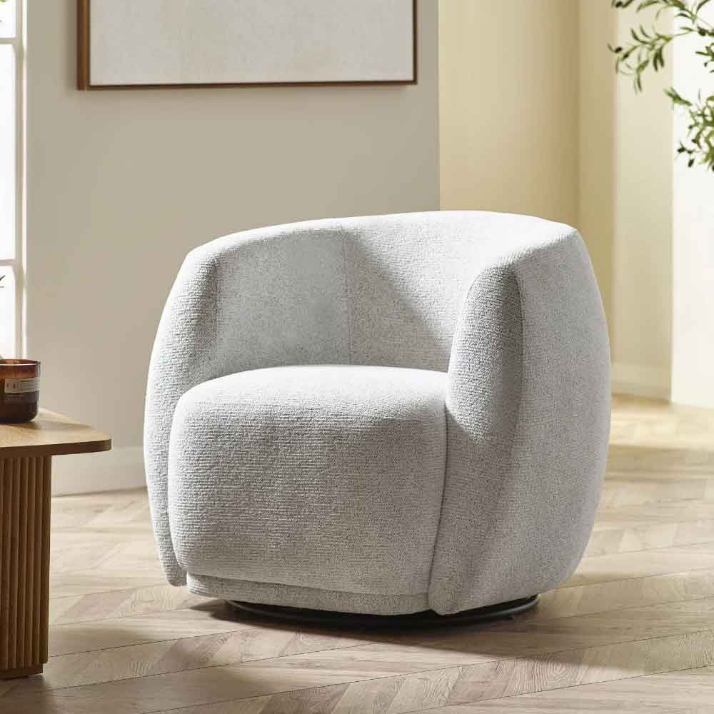 Borven Fabric Swivel Bedroom Chair in Oyster