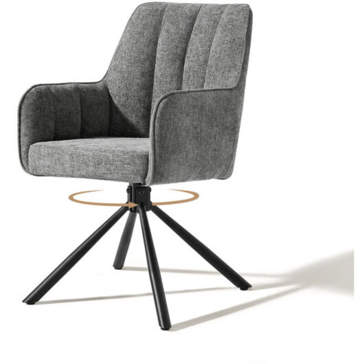 CLIPOP Fabric 360 Swivel Dining Chair with Metal Legs, Upholstered Accent Tub Armchair with Curved Back and Arms for Living Room Bedroom, Desk Chair