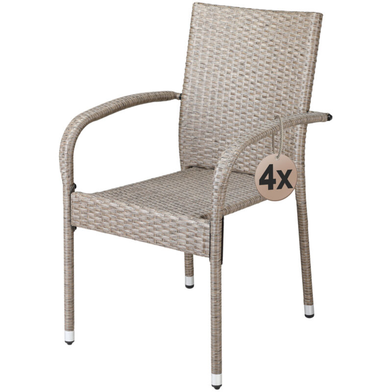 Casaria - 4/8 Piece Polyrattan Stacking Garden Chair Set Stackable Weatherproof Outdoor Chairs with Armrest 160kg Capacity Camping Patio Balcony Deck