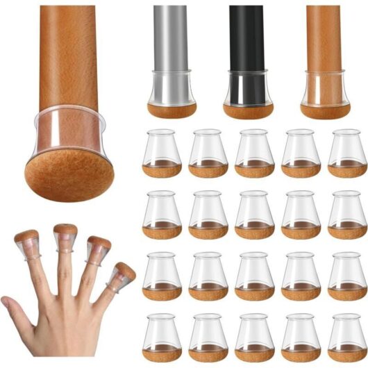 Chair Leg Protectors, 20 Pieces Small Transparent Silicone Floor Protectors with Felt Wrap, Chair Leg Covers, Silicone Chair Leg Caps, Diameter