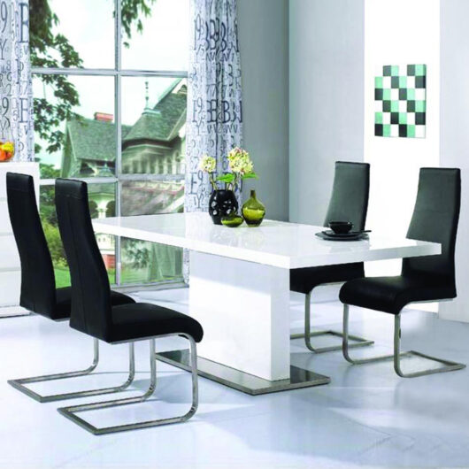 Chemnitz High Gloss Dining Table With 4 Black Chairs In White
