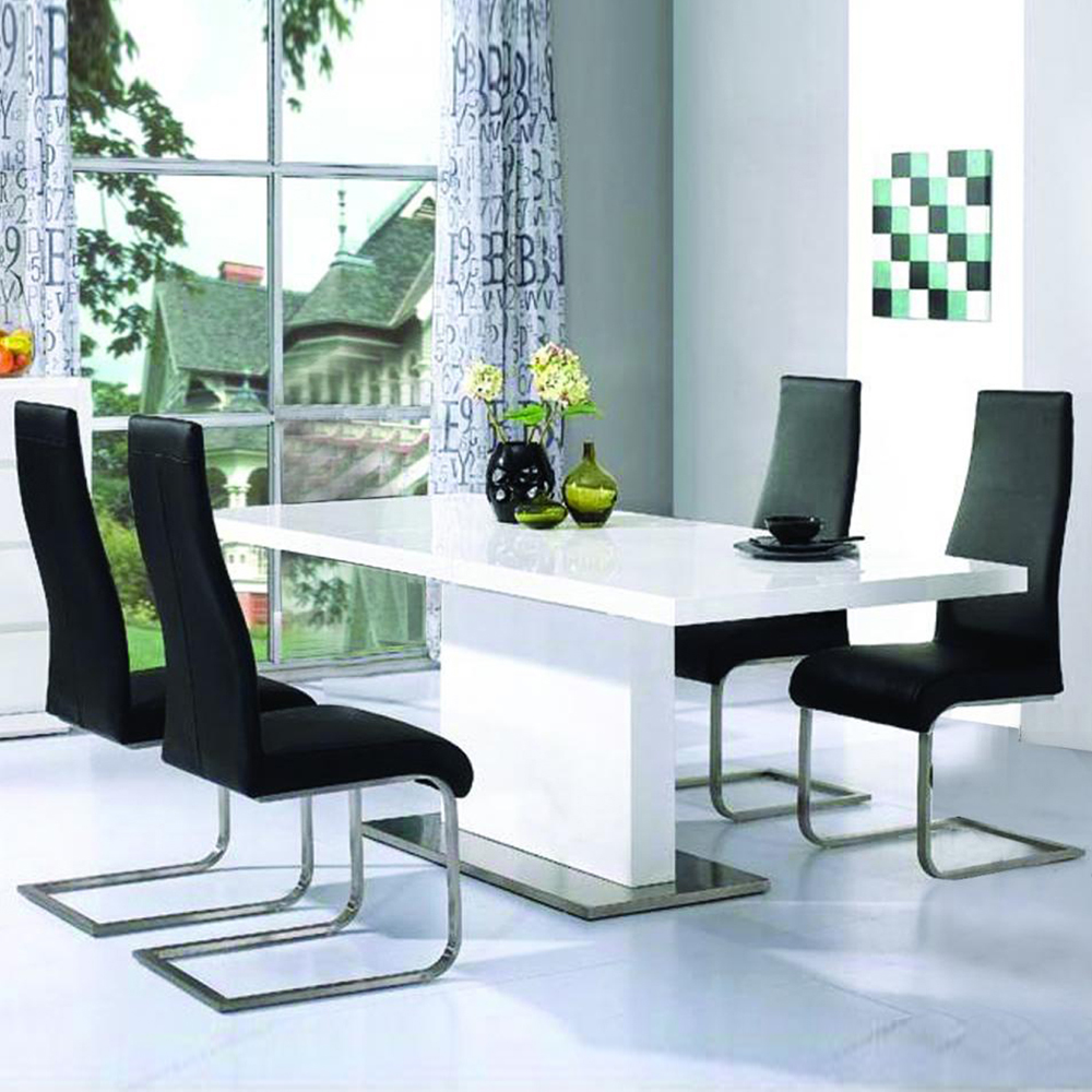 Chemnitz High Gloss Dining Table With 4 Black Chairs In White
