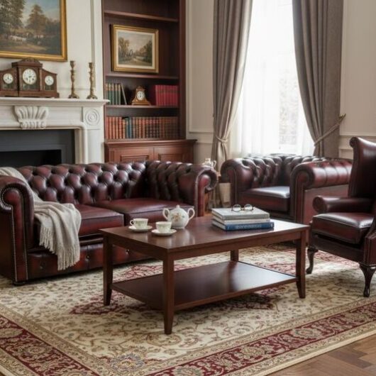 Chesterfield 2 Seater Sofa + Club Chair + Queen Anne Wing Chair Antique Oxblood Leather Sofa Suite