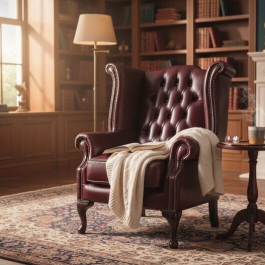 Chesterfield Handmade Queen Anne Wing chair Bonded Burgundy Leather