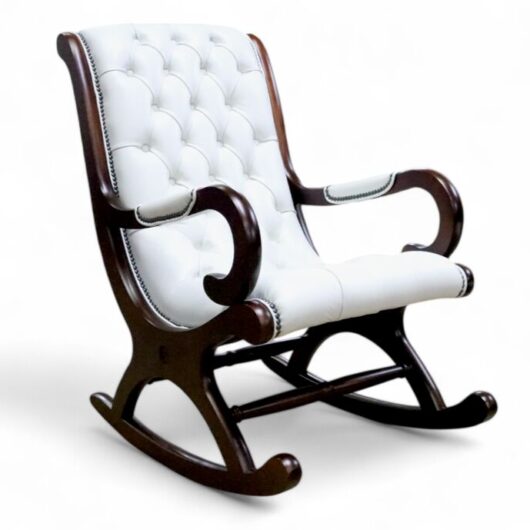 Chesterfield York Slipper Rocking Chair Old English Ghost White Leather
