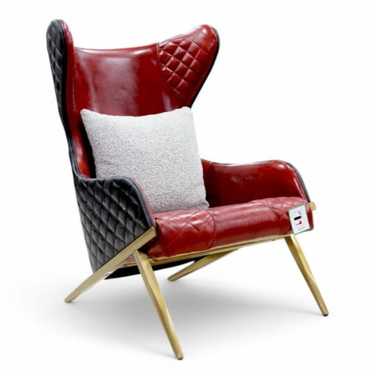 Contemporary Vintage High Back Chair Red Black Leather