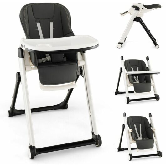 Costway - Foldable Baby High Chair Feeding Chair With Recline Backrest Detachable Trays