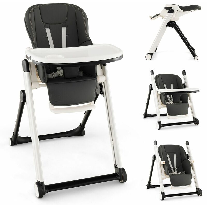 Costway - Foldable Baby High Chair Feeding Chair With Recline Backrest Detachable Trays
