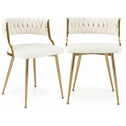 Costway - Set of 2 Dining Chairs Upholstered Armless Velvet Accent Chair With Woven Back
