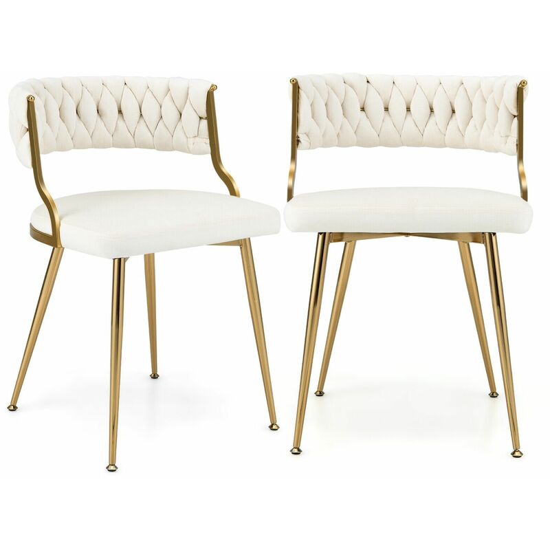 Costway - Set of 2 Dining Chairs Upholstered Armless Velvet Accent Chair With Woven Back