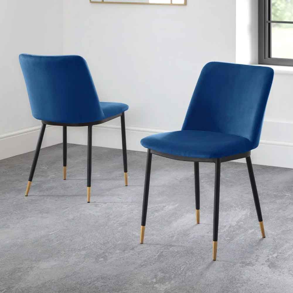 Devlune Blue Velvet Dining Chairs with Black Legs in Pair