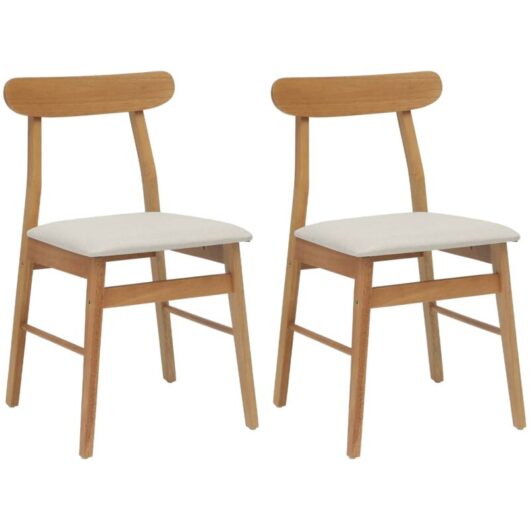 Dining Chair 2 pcs Natural and Light Solid Rubber Wood vidaXL