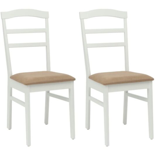 Dining Chair 2 pcs White and Brown Solid Rubber Wood vidaXL
