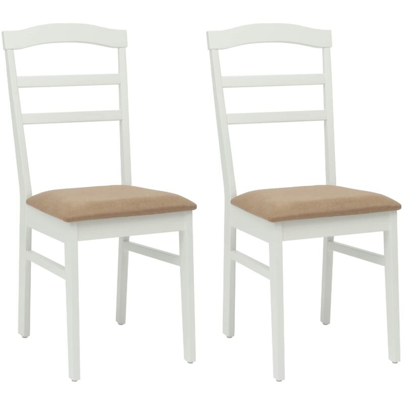 Dining Chair 2 pcs White and Brown Solid Rubber Wood vidaXL