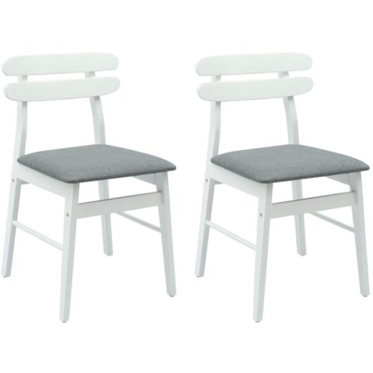Dining Chair 2 pcs White and Grey Solid Rubber Wood vidaXL