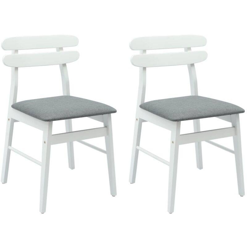 Dining Chair 2 pcs White and Grey Solid Rubber Wood vidaXL