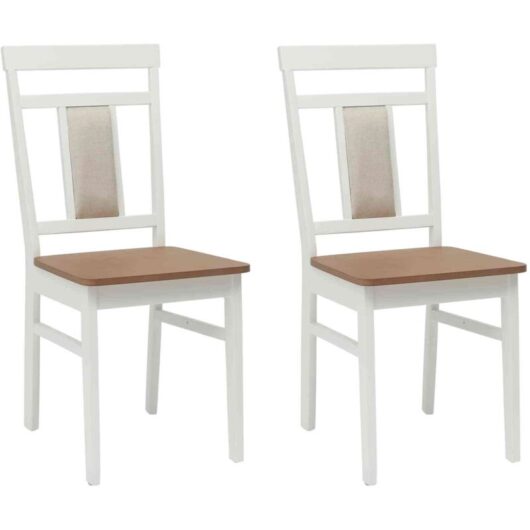 Dining Chair 2 pcs White and Natural Solid Rubber Wood vidaXL