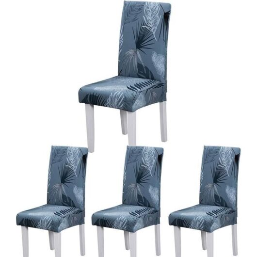 Dining Chair Covers (Summer Leaf Blue, Set of 4), Modern Elastic Durable Stretch Chair Covers for Wedding, Hotel, Restaurant Decor